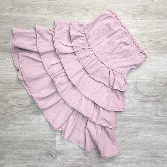 So Me Dresses & Skirts - So Me Denim Strapless Tiered Ruffle Mini Dress Sz Small Smocked Mauve Pink